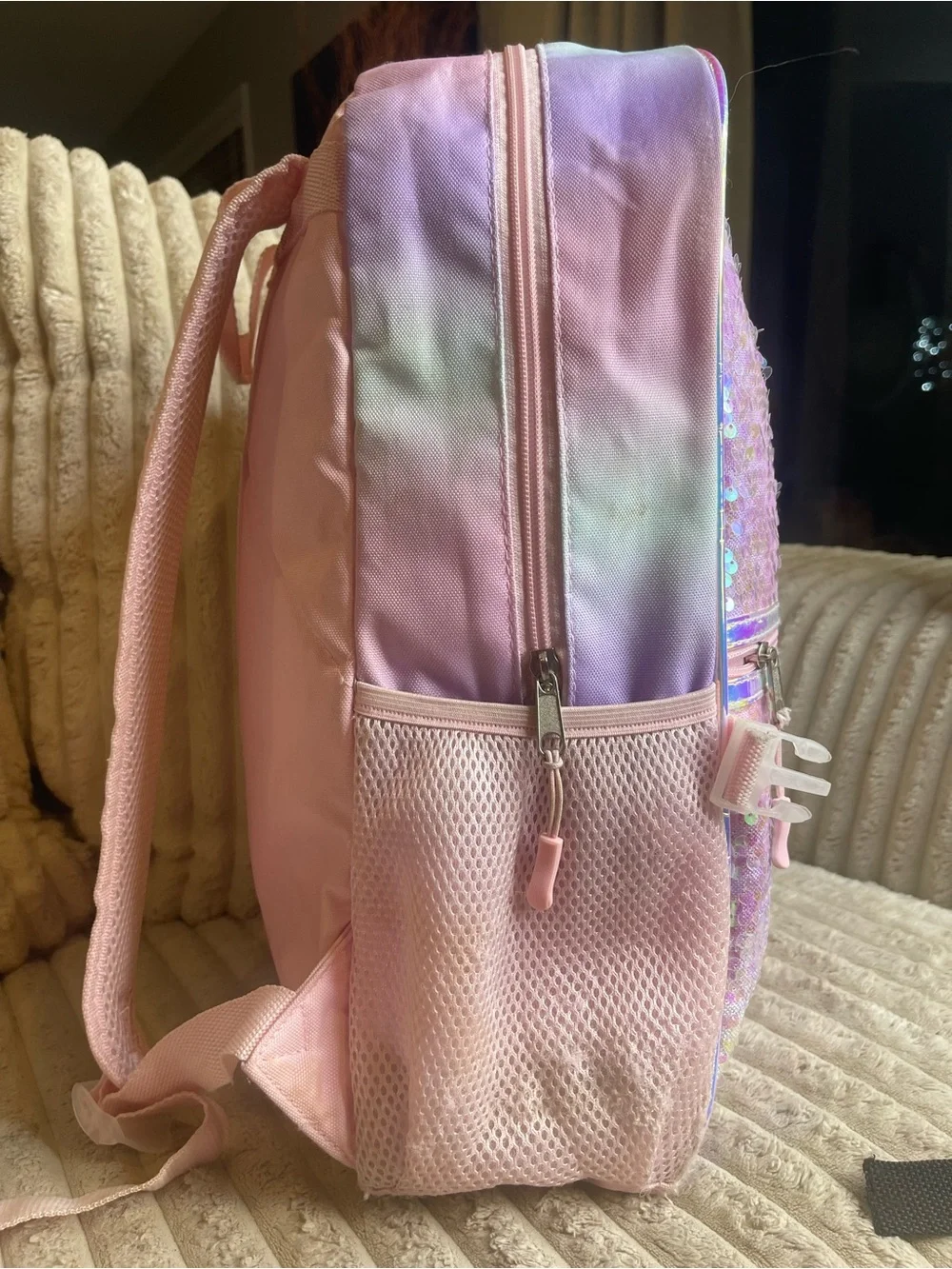 Justice Girls Iridescent Sequin Backpack Pink Pastel School Bookbag